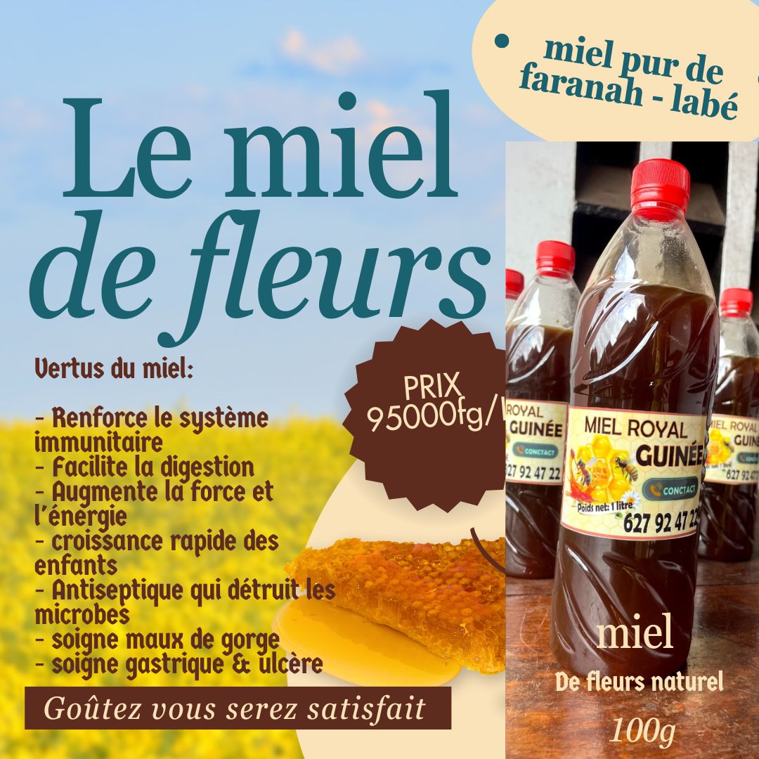 MIEL 🍯 ROYAL DE GUINÉE - 100% PUR ET NATUREL ( Santé, Vitalité et Douceur Authentique, Sans additif )